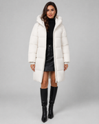 Long Hooded Quilted Puffer Coat - Knee-Length