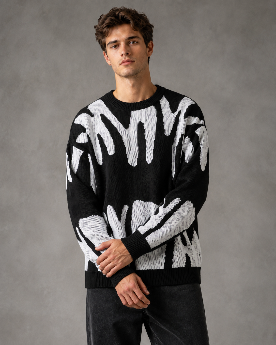 Men's Abstract Knit Sweater - Relaxed Streetwear Fit