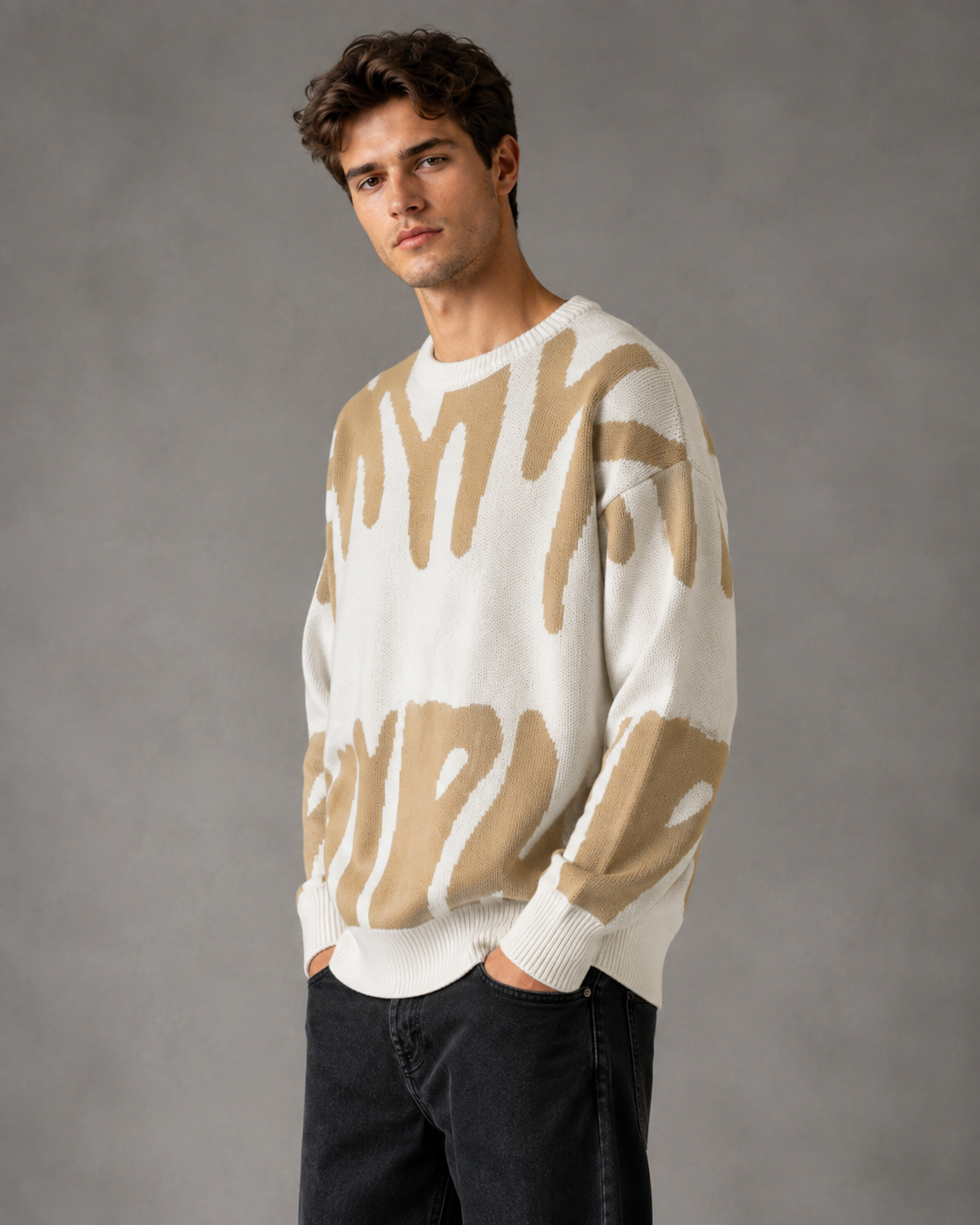 Men's Abstract Knit Sweater - Relaxed Streetwear Fit