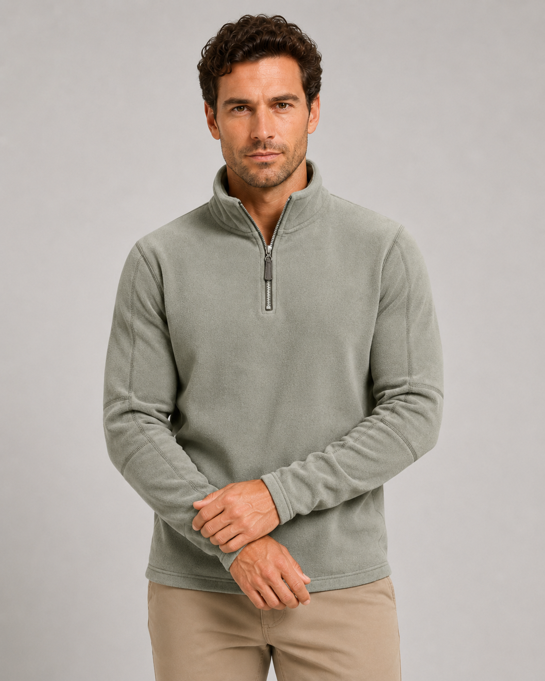 Men's Brushed Fleece Quarter-Zip Pullover - Stand Collar Regular Fit