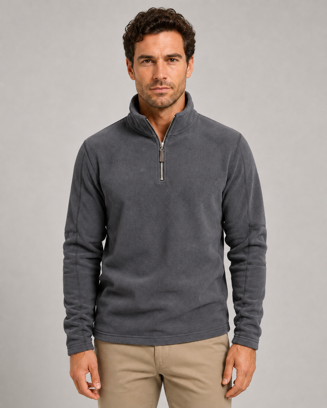 Men's Brushed Fleece Quarter-Zip Pullover - Stand Collar Regular Fit
