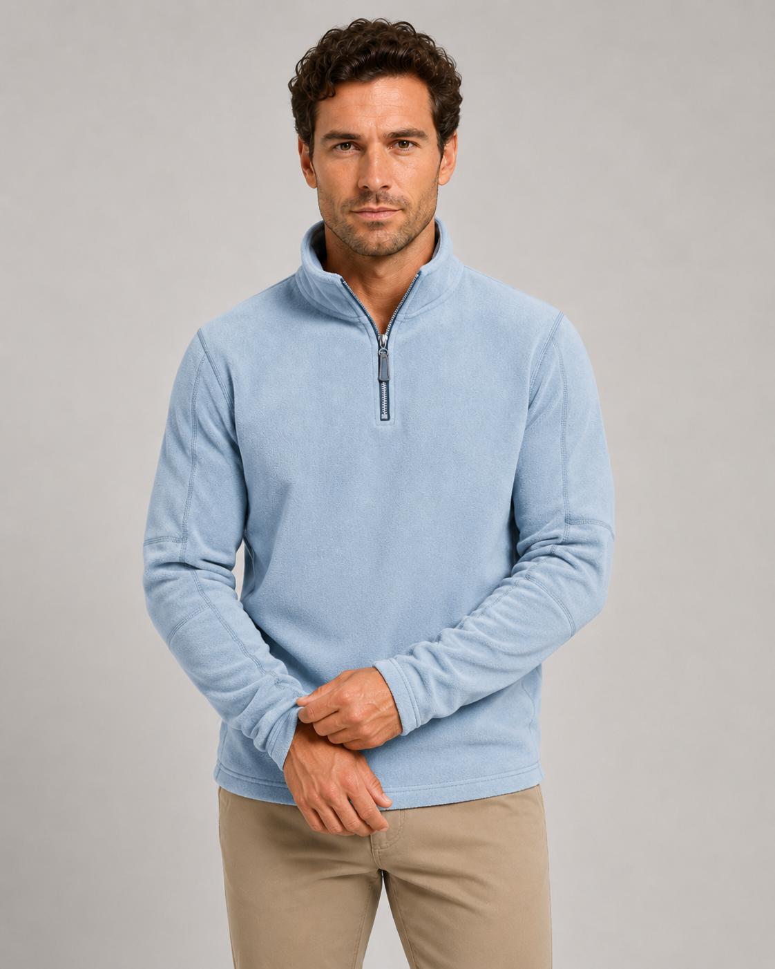 Men's Brushed Fleece Quarter-Zip Pullover - Stand Collar Regular Fit