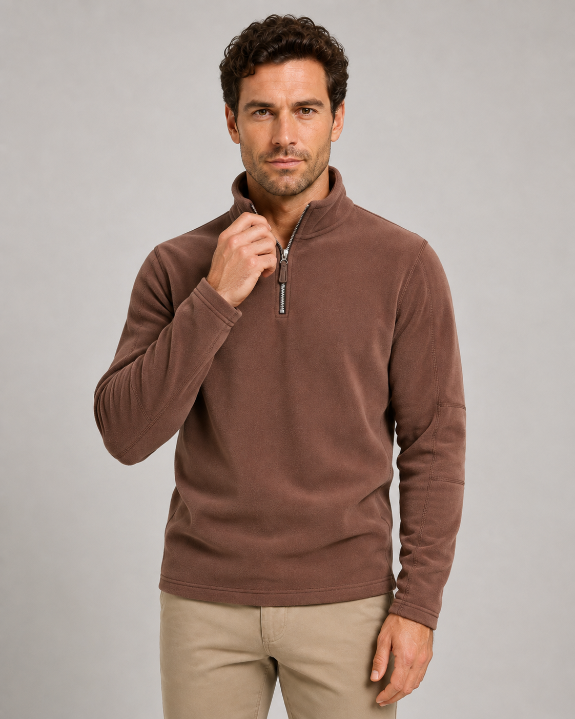 Men's Brushed Fleece Quarter-Zip Pullover - Stand Collar Regular Fit