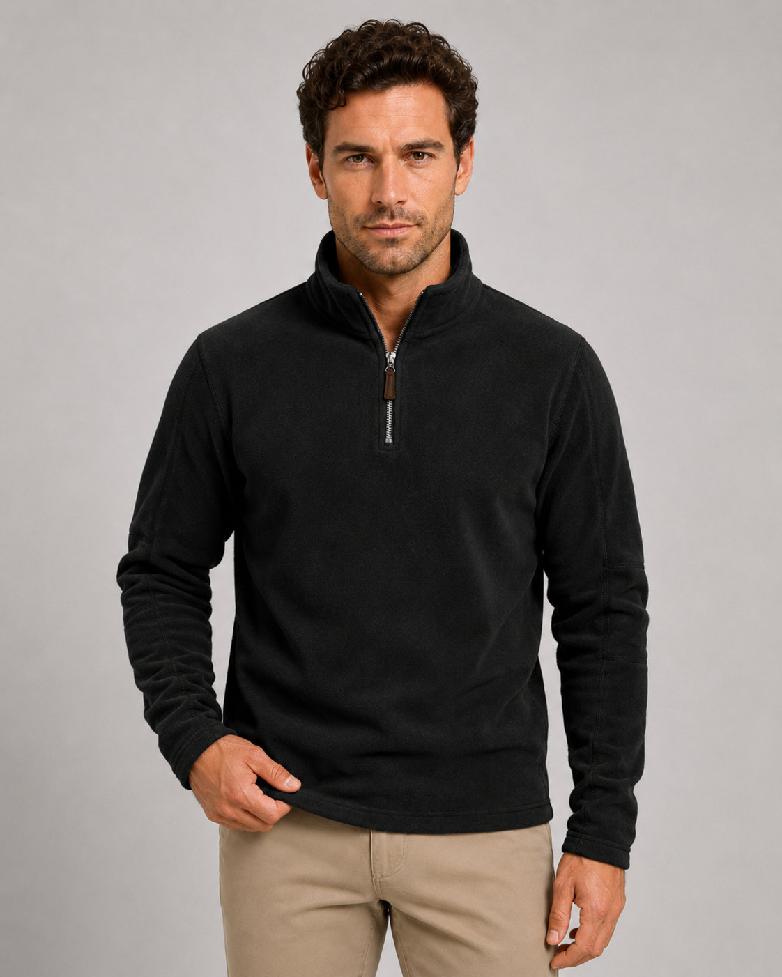 Men's Brushed Fleece Quarter-Zip Pullover - Stand Collar Regular Fit