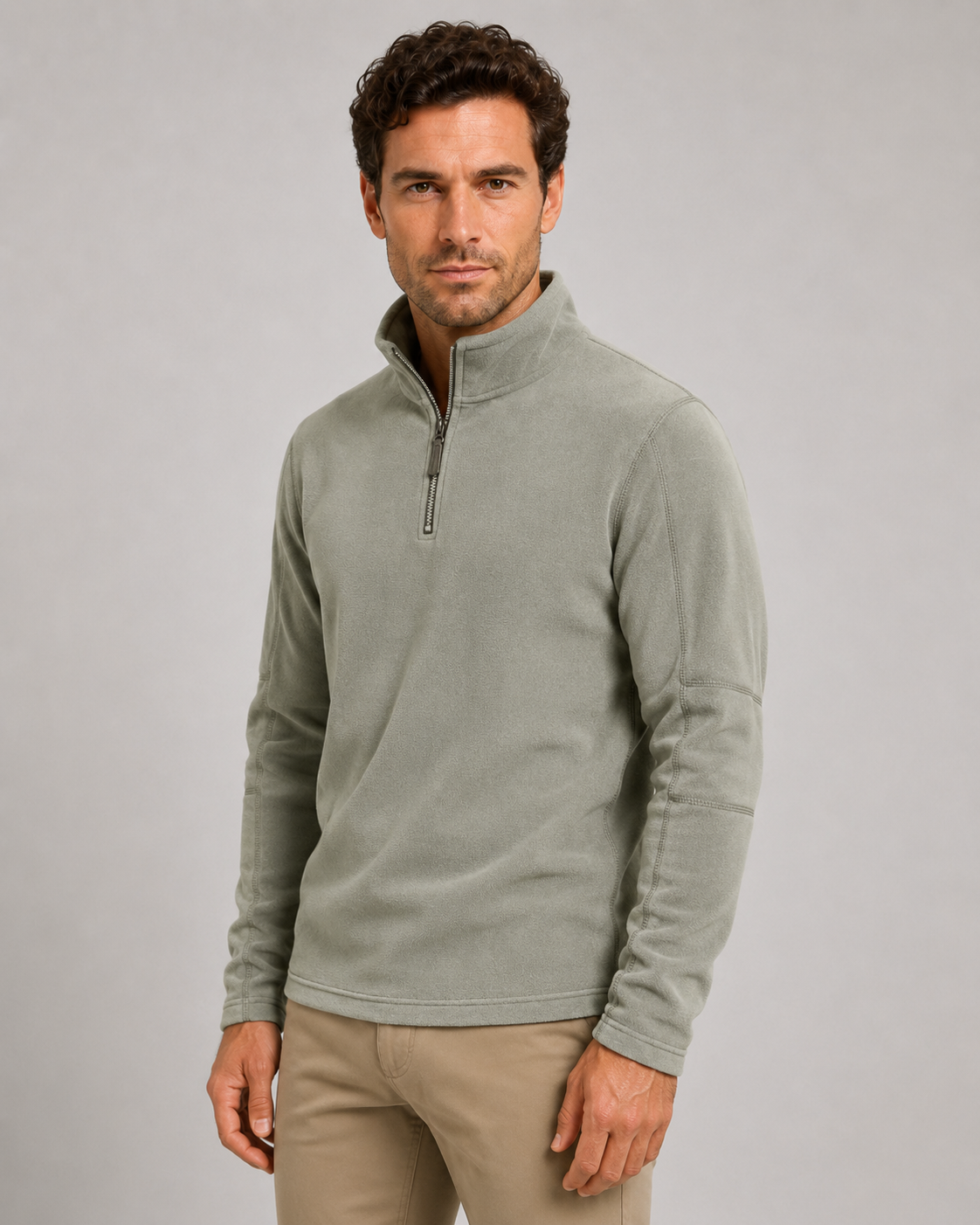 Men's Brushed Fleece Quarter-Zip Pullover - Stand Collar Regular Fit