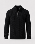 Men's Cable Knit Quarter-Zip Mock Neck Sweater
