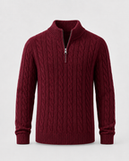 Men's Cable Knit Quarter-Zip Mock Neck Sweater