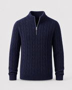 Men's Cable Knit Quarter-Zip Mock Neck Sweater