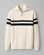 Men's Cable Knit Quarter-Zip Sweater - Stripe Panel