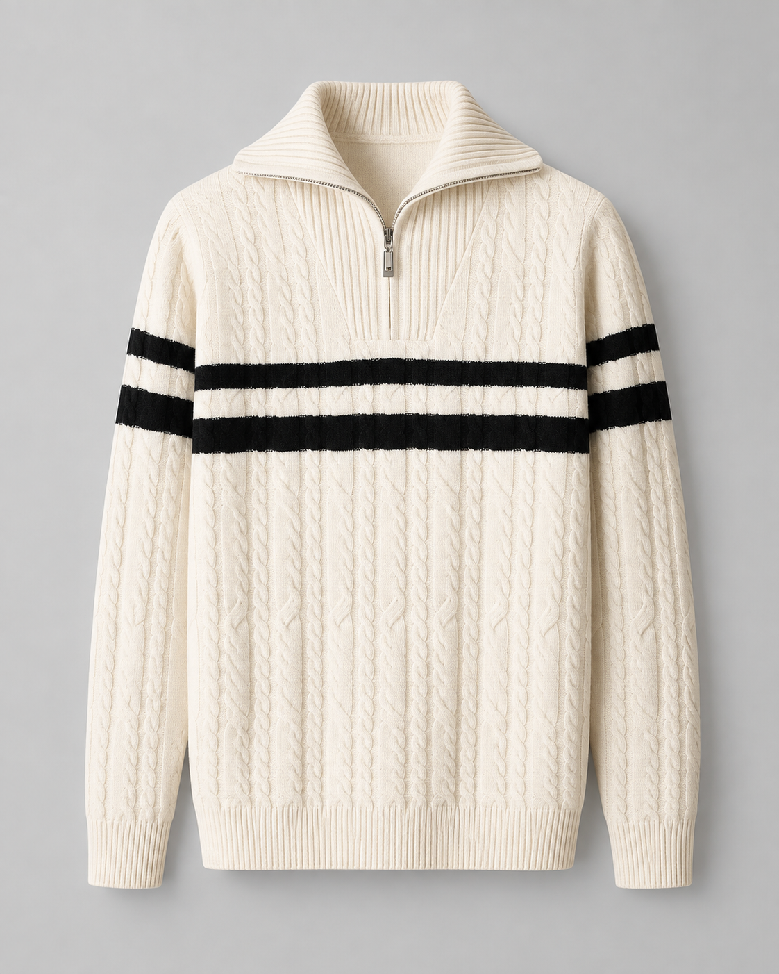 Men's Cable Knit Quarter-Zip Sweater - Stripe Panel