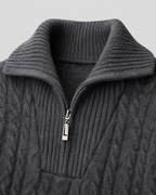 Men's Cable Knit Quarter-Zip Sweater - Stripe Panel