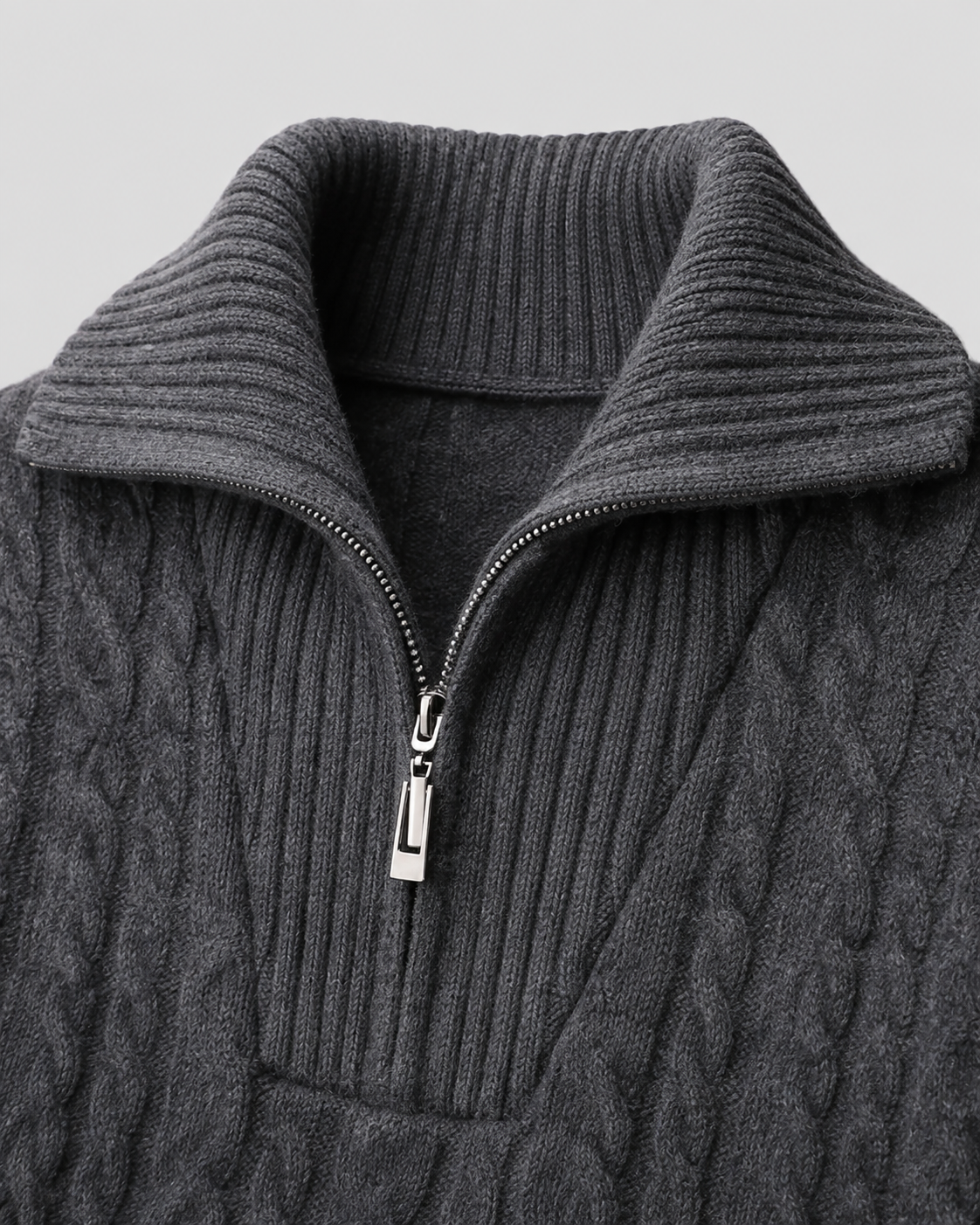 Men's Cable Knit Quarter-Zip Sweater - Stripe Panel