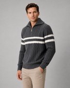 Men's Cable Knit Quarter-Zip Sweater - Stripe Panel