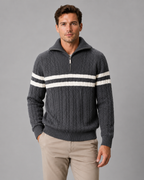 Men's Cable Knit Quarter-Zip Sweater - Stripe Panel