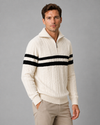 Men's Cable Knit Quarter-Zip Sweater - Stripe Panel