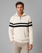 Men's Cable Knit Quarter-Zip Sweater - Stripe Panel