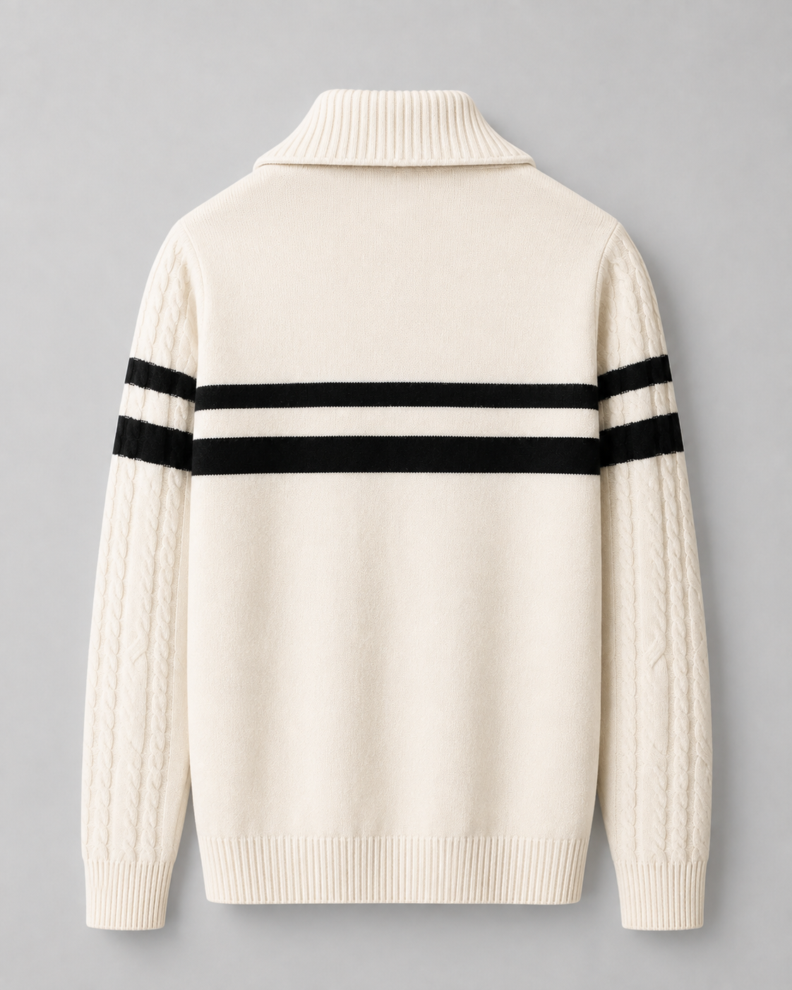 Men's Cable Knit Quarter-Zip Sweater - Stripe Panel