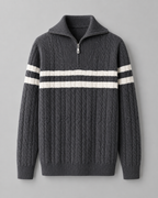 Men's Cable Knit Quarter-Zip Sweater - Stripe Panel