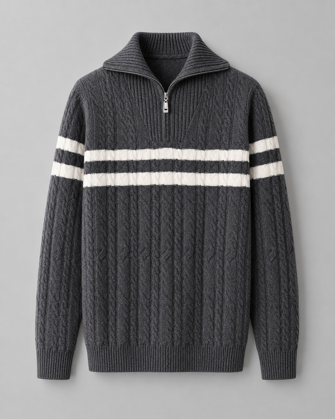 Men's Cable Knit Quarter-Zip Sweater - Stripe Panel