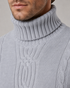 Men's Cable Knit Turtleneck Sweater - Ribbed Neck Slim Fit