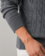 Men's Cable Knit Zip Cardigan with Stand Collar