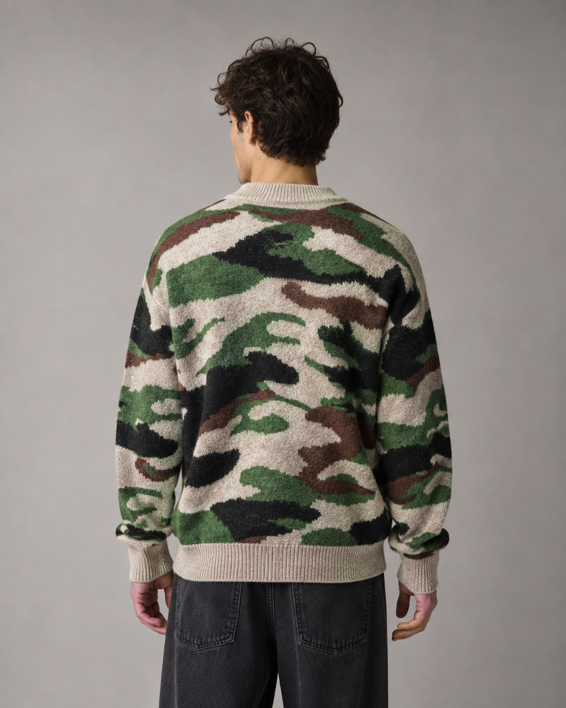 Men's Camo Knit Sweater - Relaxed Fit Crew Neck