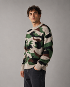 Men's Camo Knit Sweater - Relaxed Fit Crew Neck