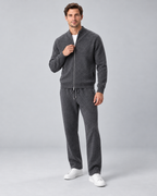 Men's Cardigan & Pants Set - Textured Knit Zip-Up Loungewear