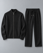 Men's Cardigan & Pants Set - Textured Knit Zip-Up Loungewear