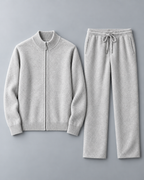 Men's Cardigan & Pants Set - Textured Knit Zip-Up Loungewear