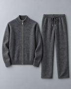 Men's Cardigan & Pants Set - Textured Knit Zip-Up Loungewear