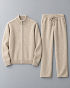 Men's Cardigan & Pants Set - Textured Knit Zip-Up Loungewear