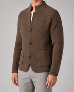 Men's Chunky Knit Cardigan with Stand Collar