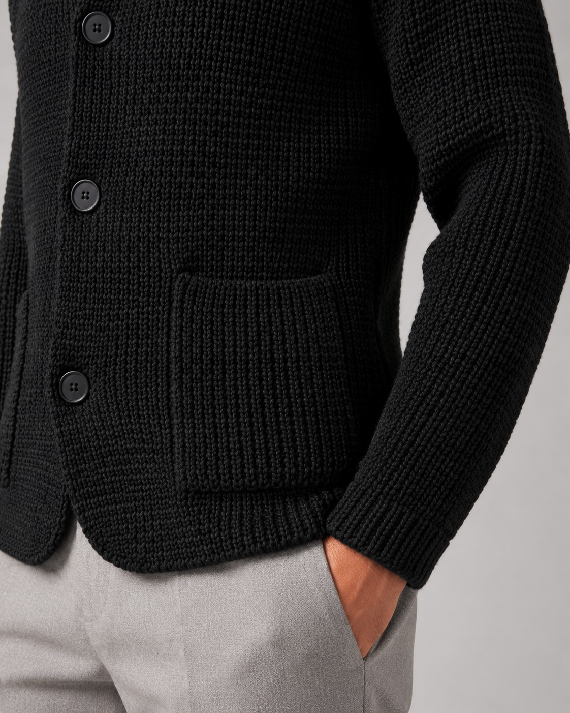 Men's Chunky Knit Cardigan with Stand Collar