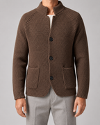 Men's Chunky Knit Cardigan with Stand Collar