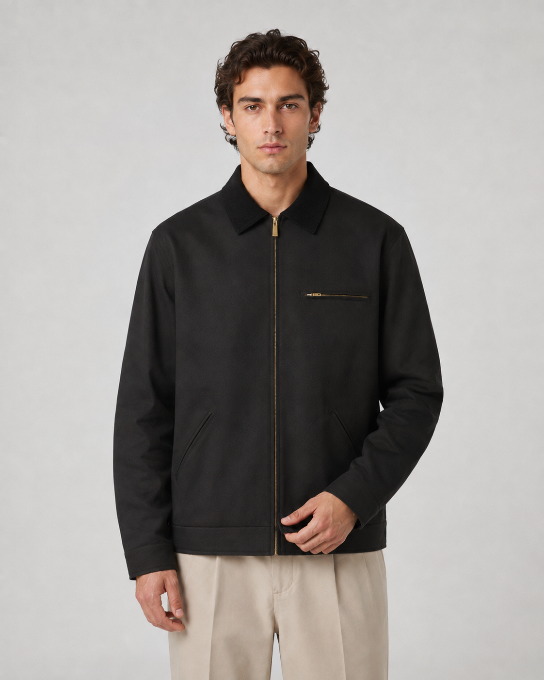 Men's Contrast Collar Barn Jacket Zip Front Workwear