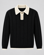 Men's Contrast Collar Polo Sweater - Ribbed Knit Regular Fit