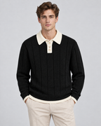 Men's Contrast Collar Polo Sweater - Ribbed Knit Regular Fit