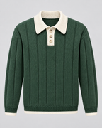 Men's Contrast Collar Polo Sweater - Ribbed Knit Regular Fit