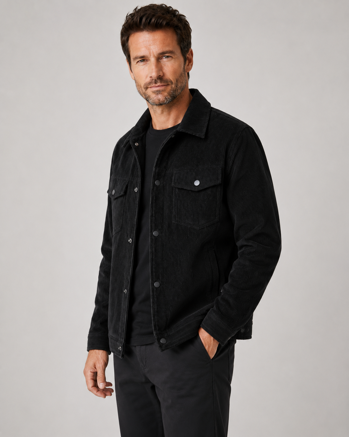 Men's Corduroy Shirt Jacket with Chest Pockets