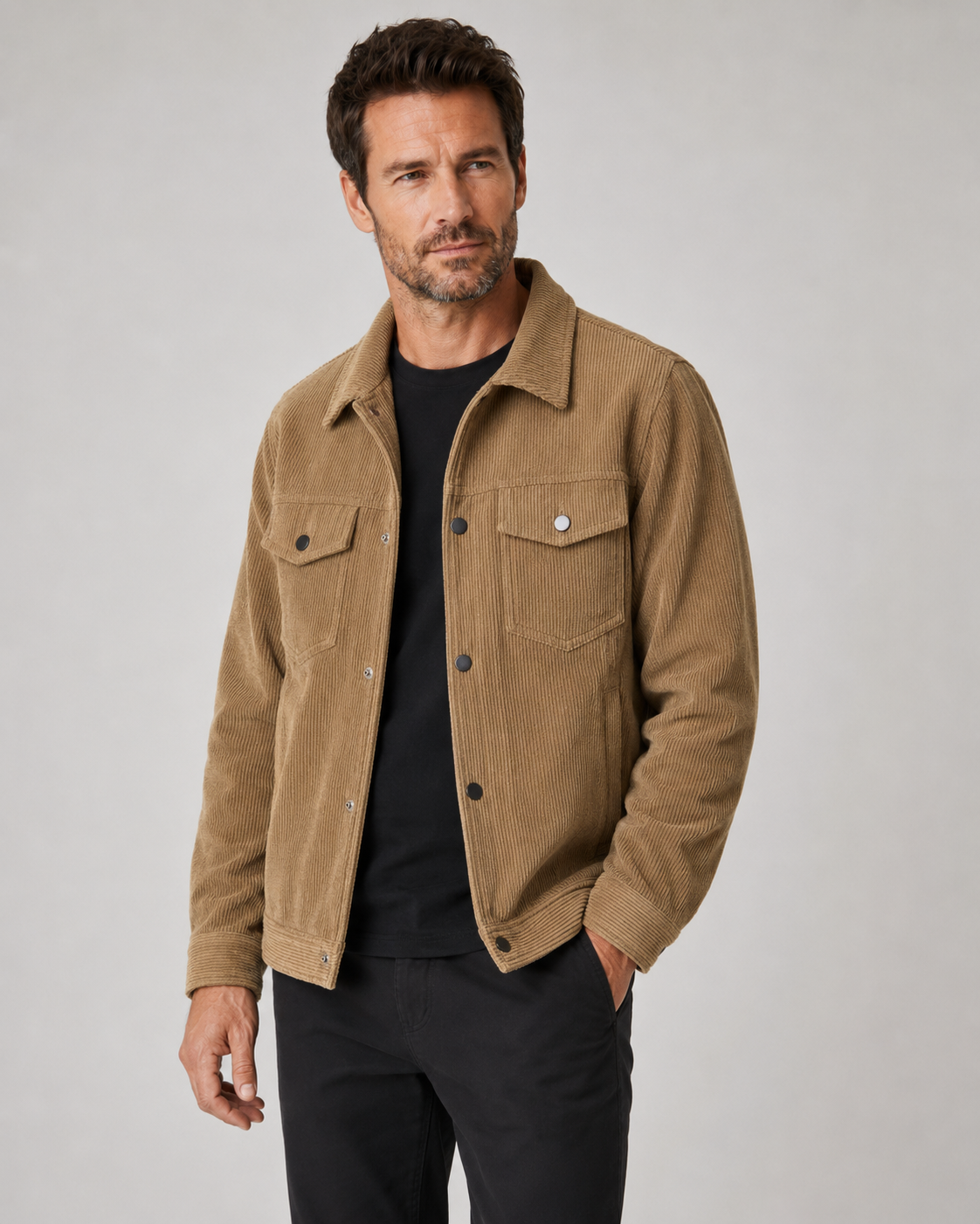 Men's Corduroy Shirt Jacket with Chest Pockets