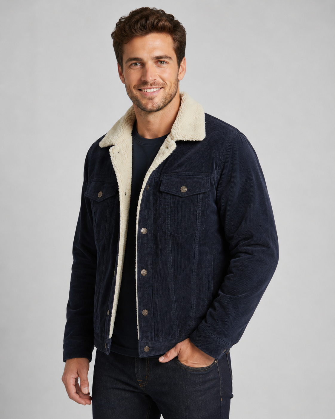 Men's Corduroy Trucker Jacket - Sherpa Collar