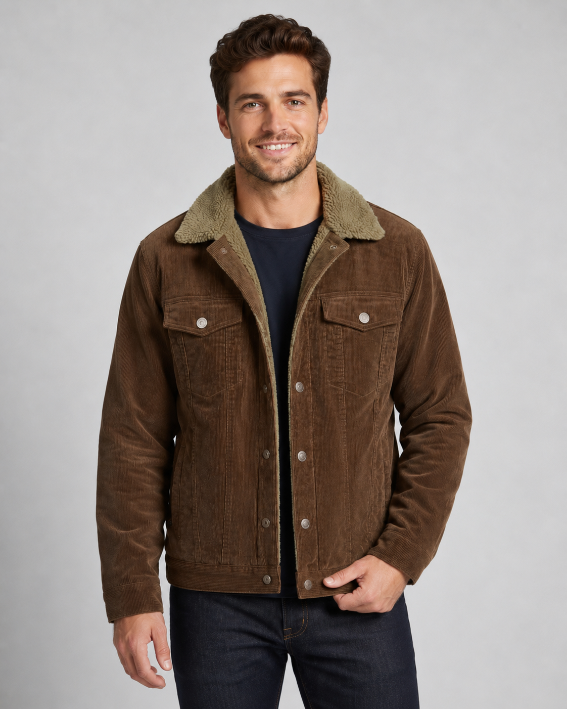 Men's Corduroy Trucker Jacket - Sherpa Collar