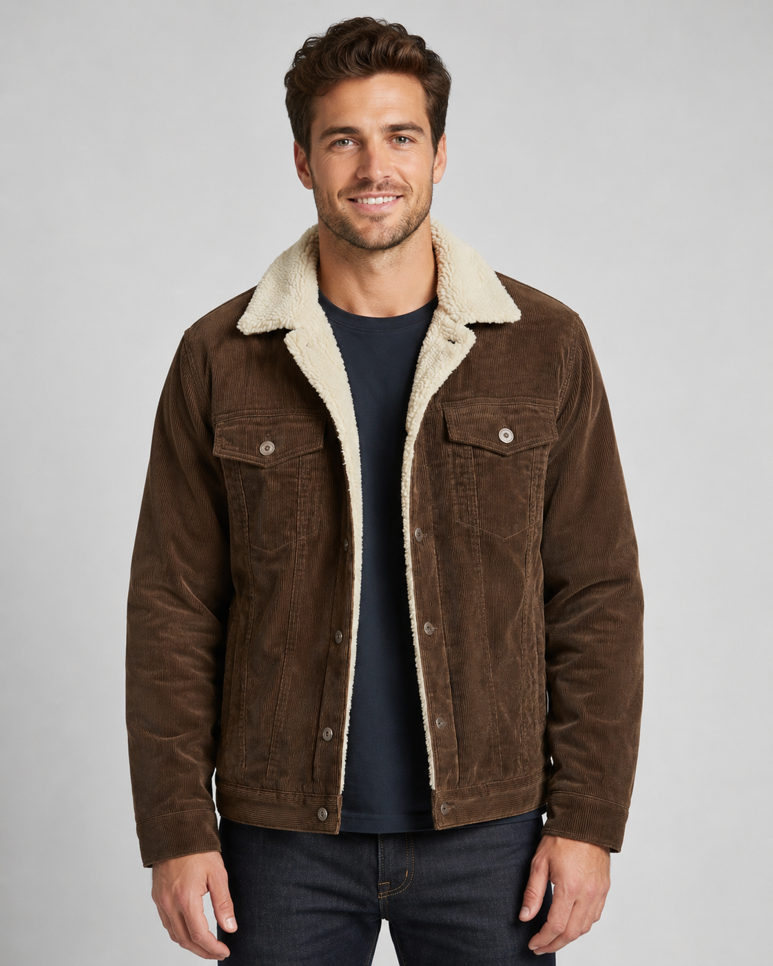 Men's Corduroy Trucker Jacket - Sherpa Collar
