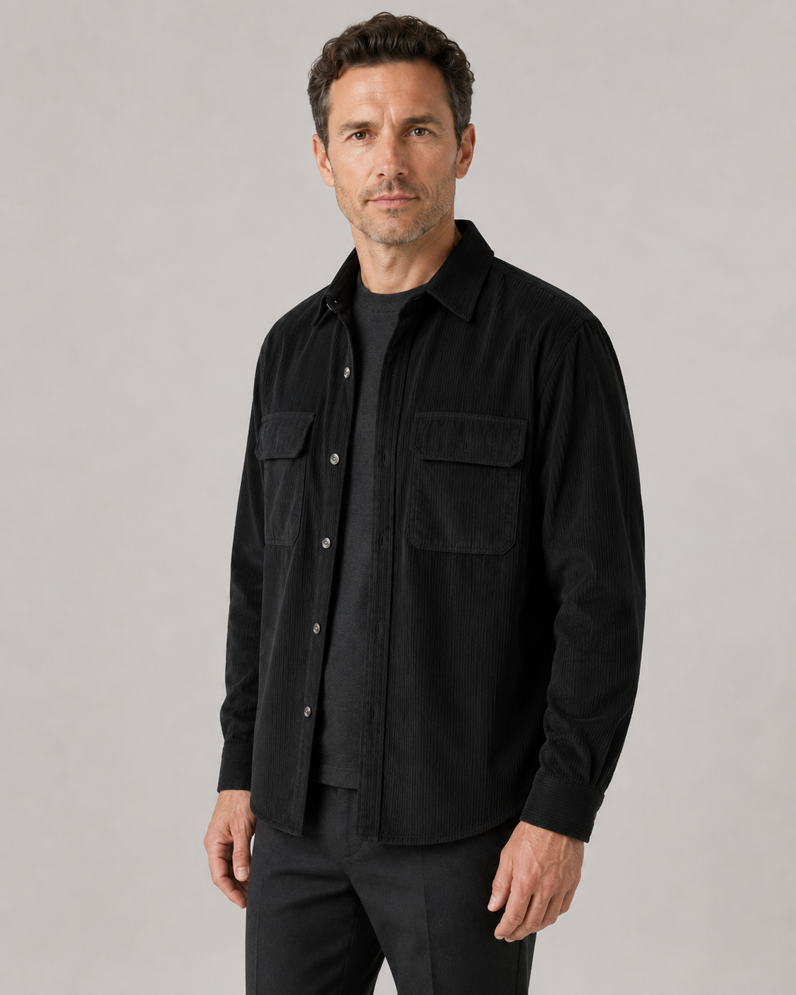 Men's Cotton Corduroy Button-Up Shirt Jacket