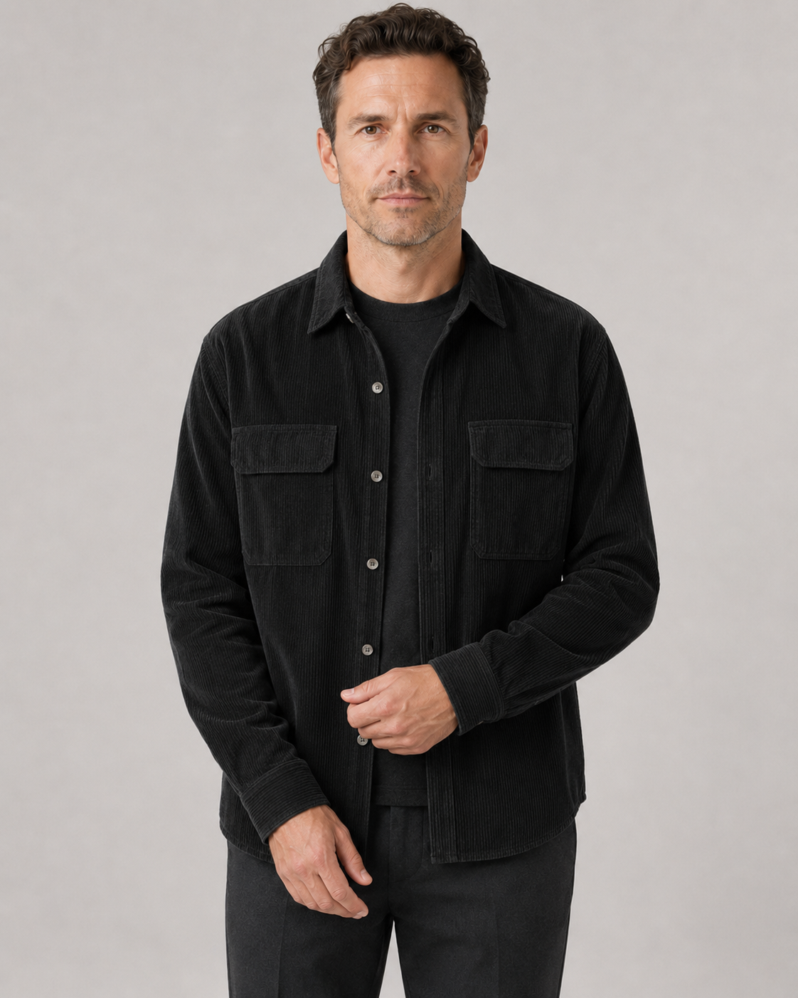 Men's Cotton Corduroy Button-Up Shirt Jacket