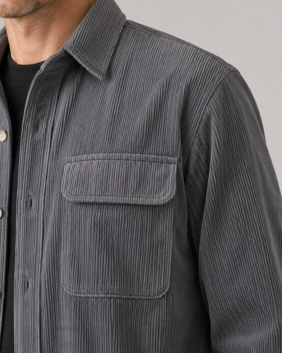 Men's Cotton Corduroy Button-Up Shirt Jacket