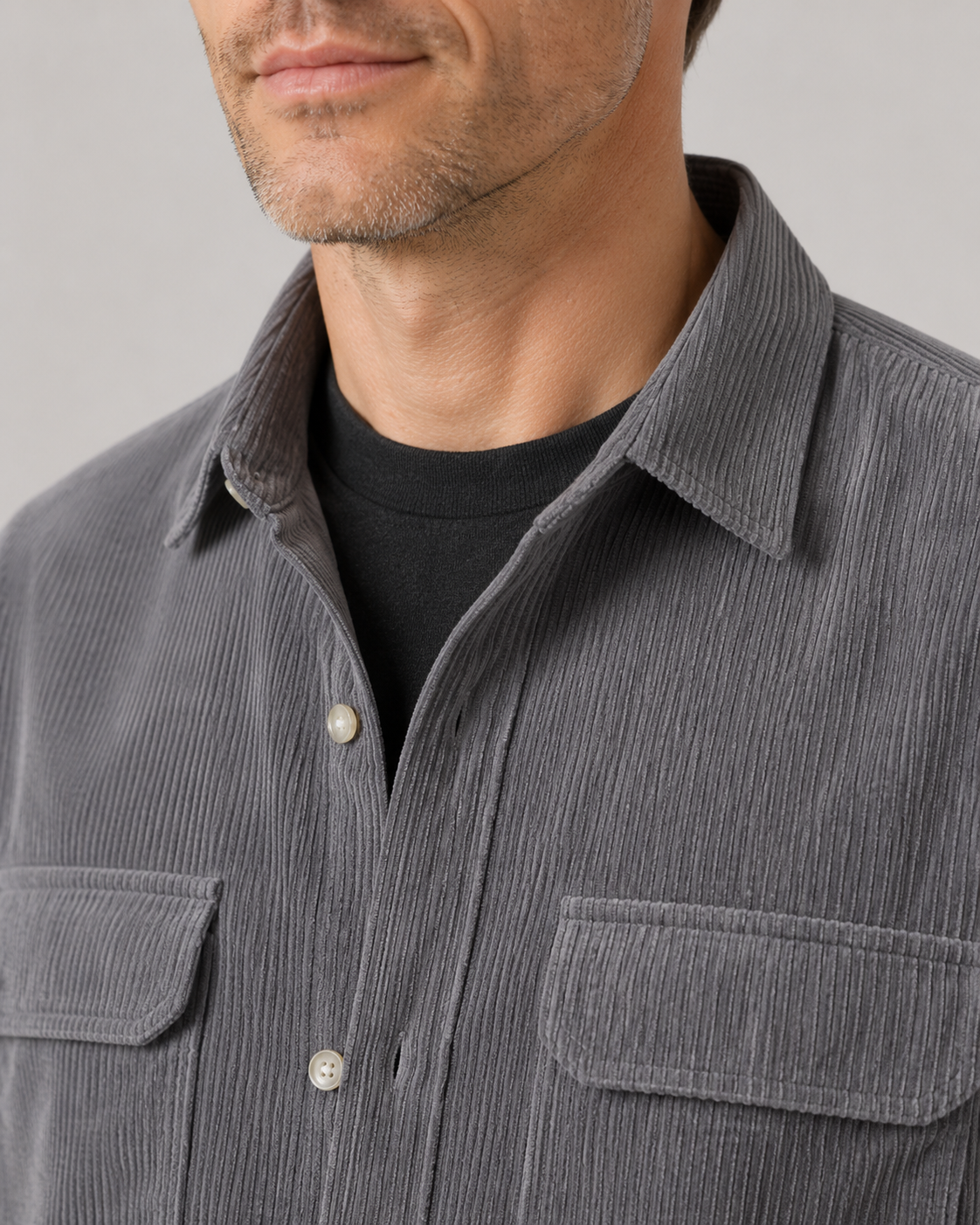 Men's Cotton Corduroy Button-Up Shirt Jacket