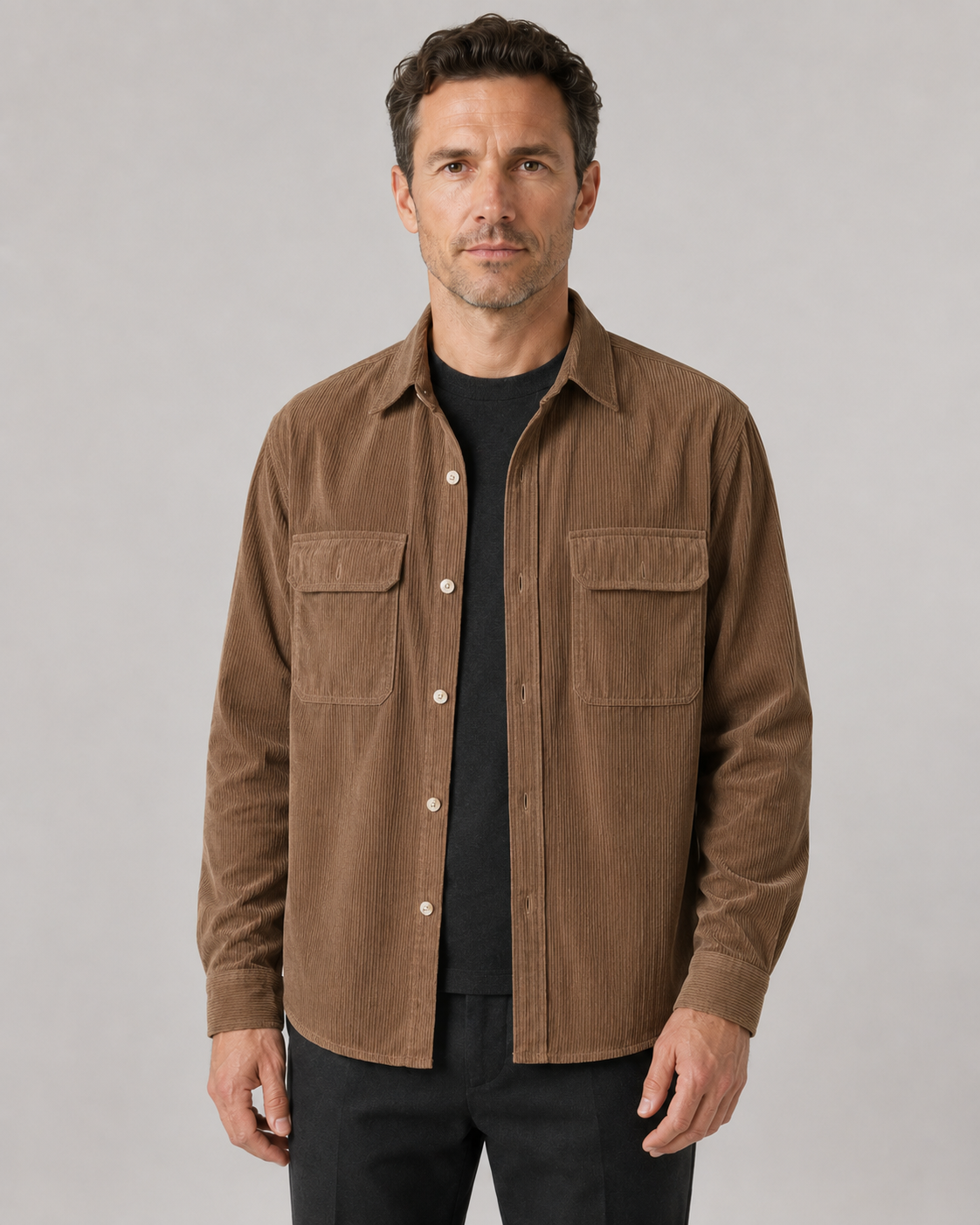 Men's Cotton Corduroy Button-Up Shirt Jacket