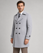 Men's Double-Breasted Wool Overcoat - Wide Lapel